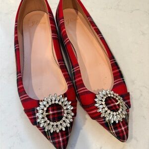 J. Crew Red Plaid Women's Flats Sz 10